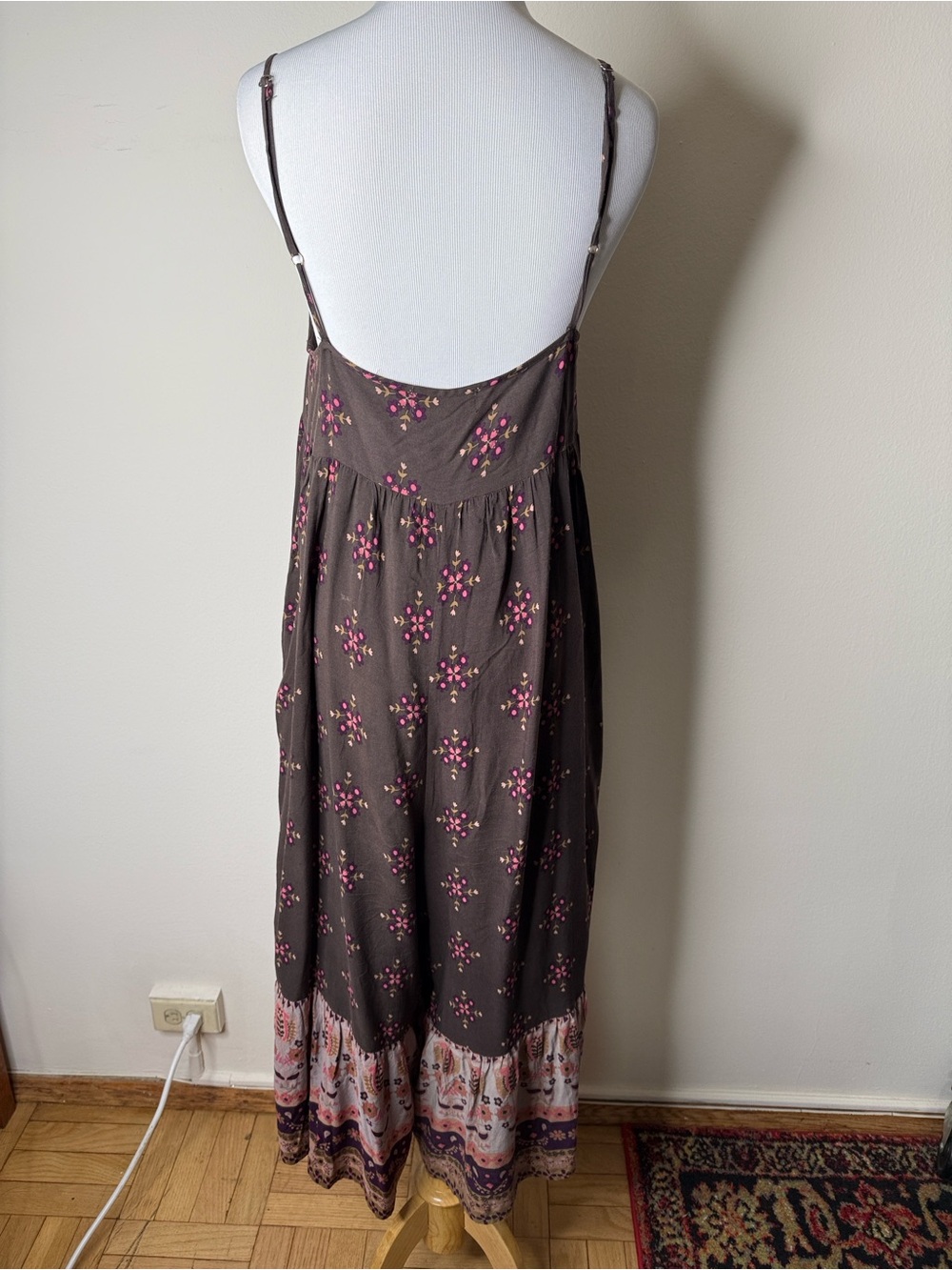 Natural Life Bohemian Brown and Pink Floral Wide Leg Romper - Picture 6 of 7